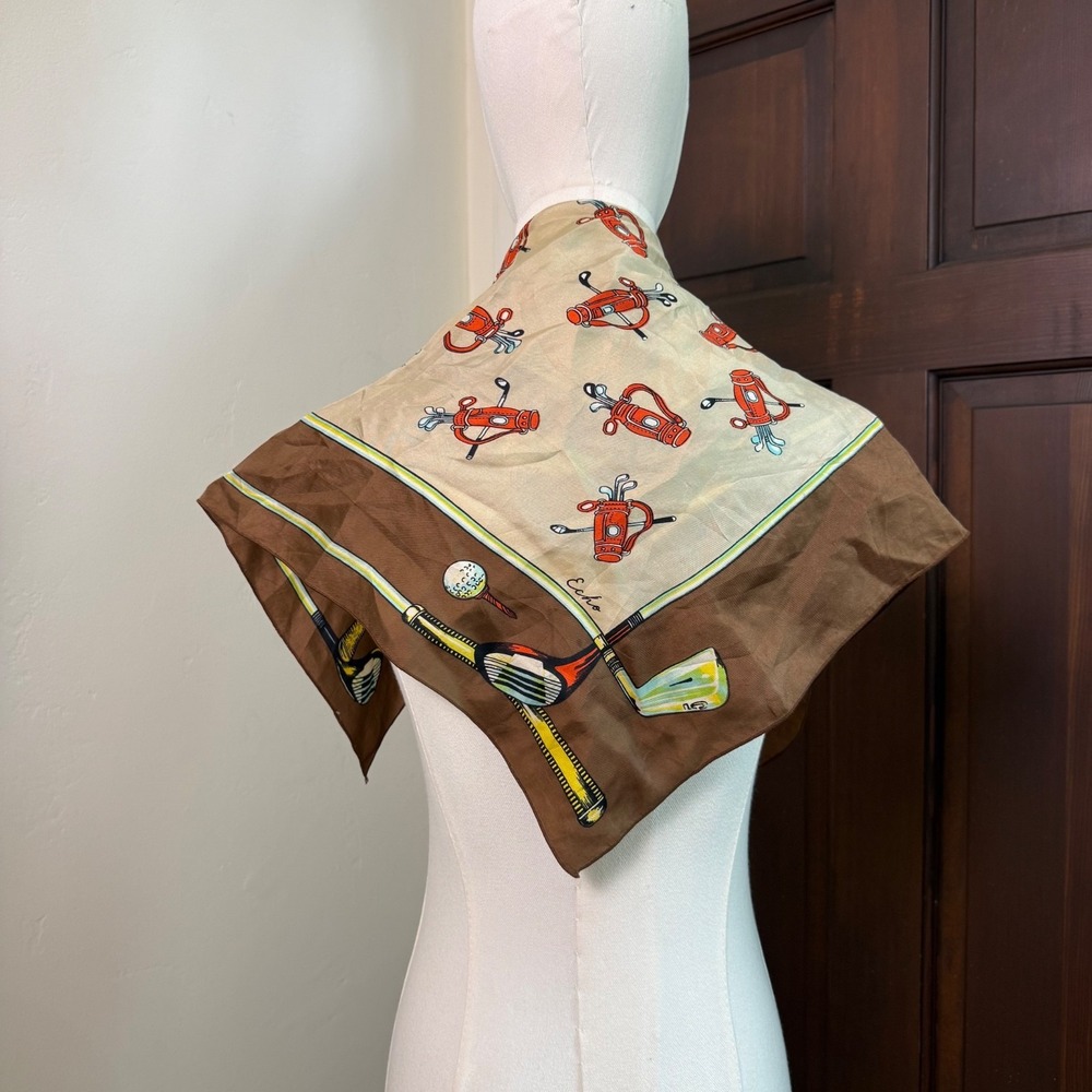 Echo Silk Scarf Golf Clubs Caddy Theme | Brown | 23" x 23" Square